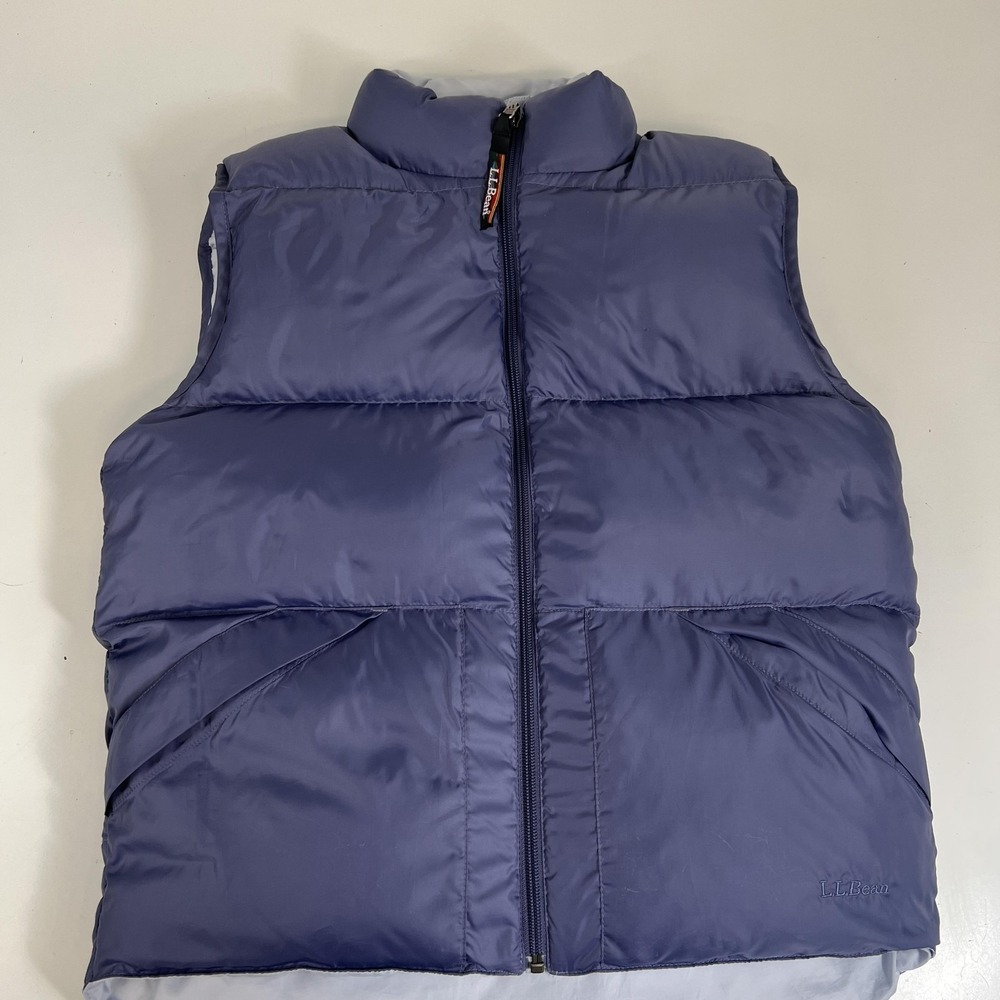 LL Bean Vest Womens Small Blue Down Puffer Reversible Full Zip Insulated Outdoor